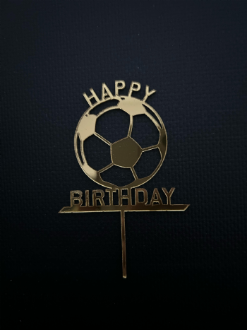 Happy Birthday Futboll Temalı Gold Pleksi Topper (Çubuklu)